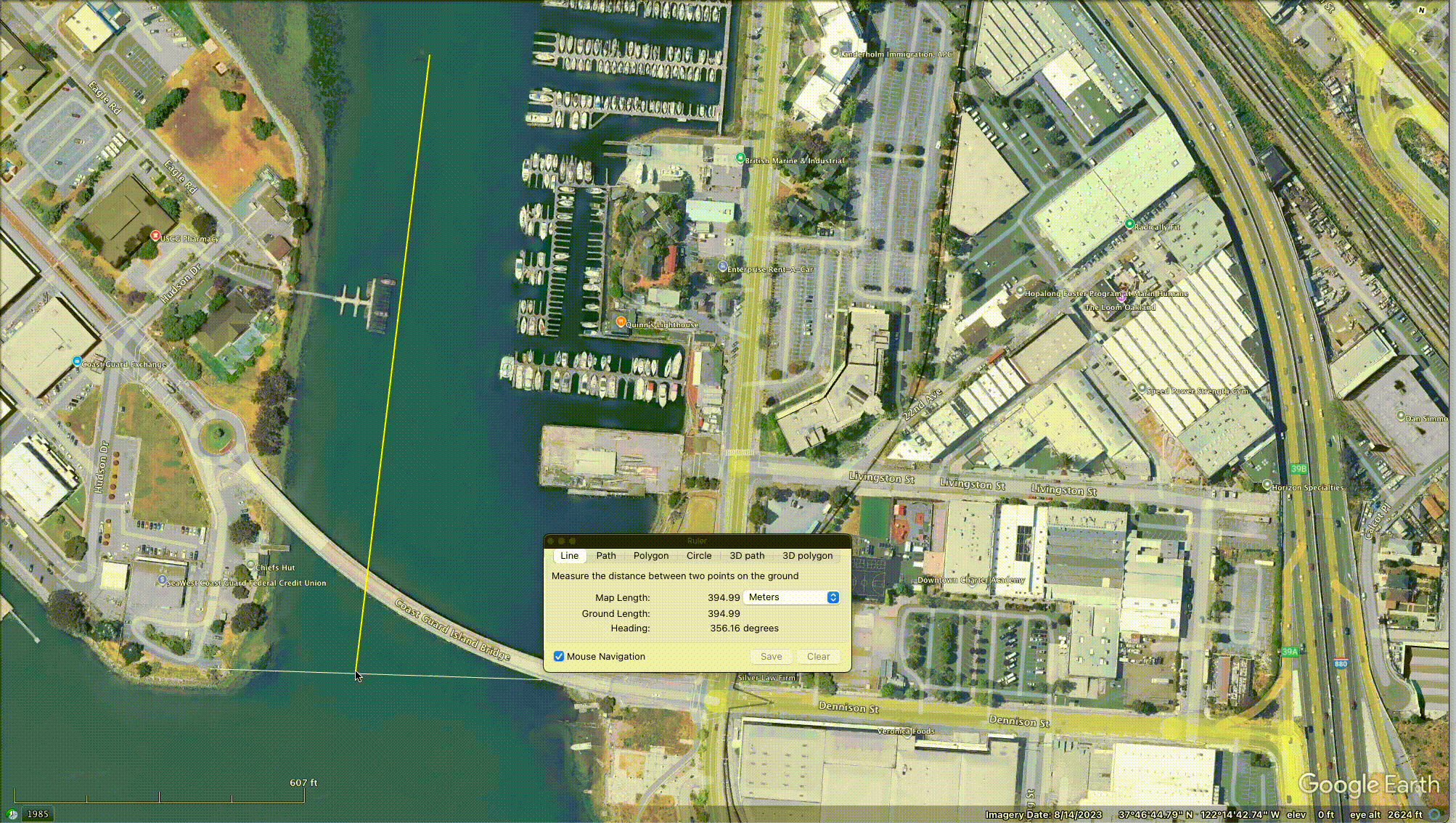 Measuring to the finish line and distance from last channel marker, demonstrating it is within 1-2 meters; therefore, consider the current.